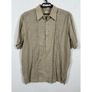 Dos Carolinas Guayabera Shirt Men 2XL Beige Pullover Linen Short Sleeve Solid
